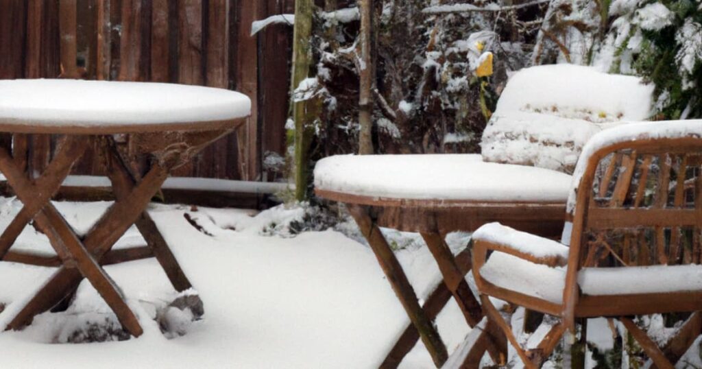 Garden furniture in the snow